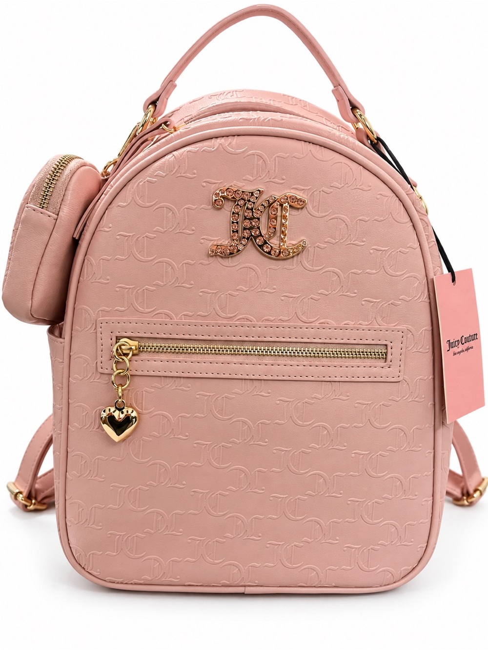 Juicy Couture Blush Pink Embossed Logo Mini Backpack with Heart Charm